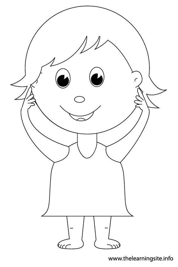 coloring-page-outline-body-parts-kid-pointing-to-ears