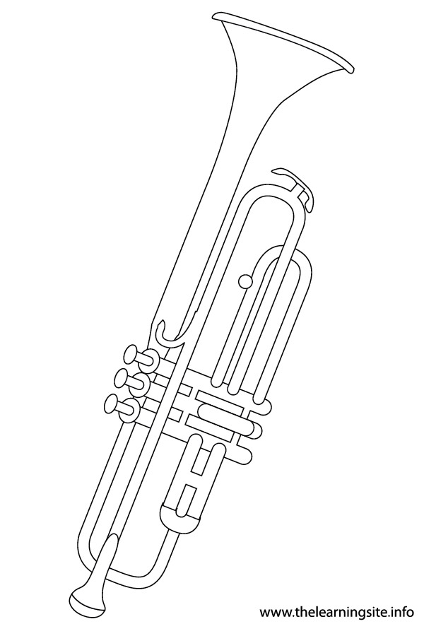 Trumpet Musical Instruments Coloring Page Outline Flashcard Illustration