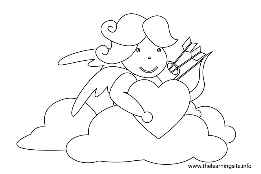 coloring-page-outline-valentinesday-cupid-bringing-a-heart
