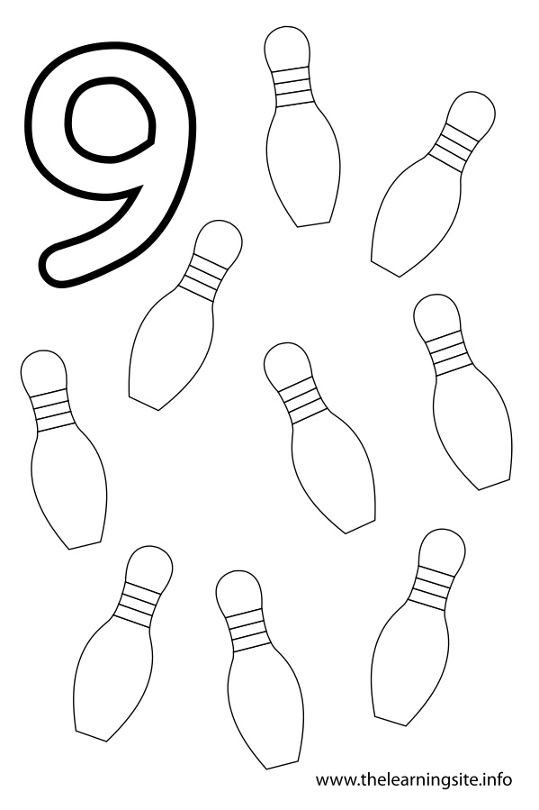 Number Nine Flashcard - 9 Bowling Pins - The Learning Site