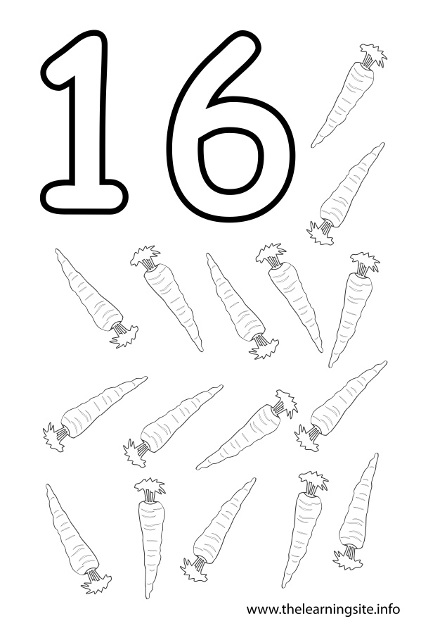 coloring-page-outline-number-sixteen-carrots