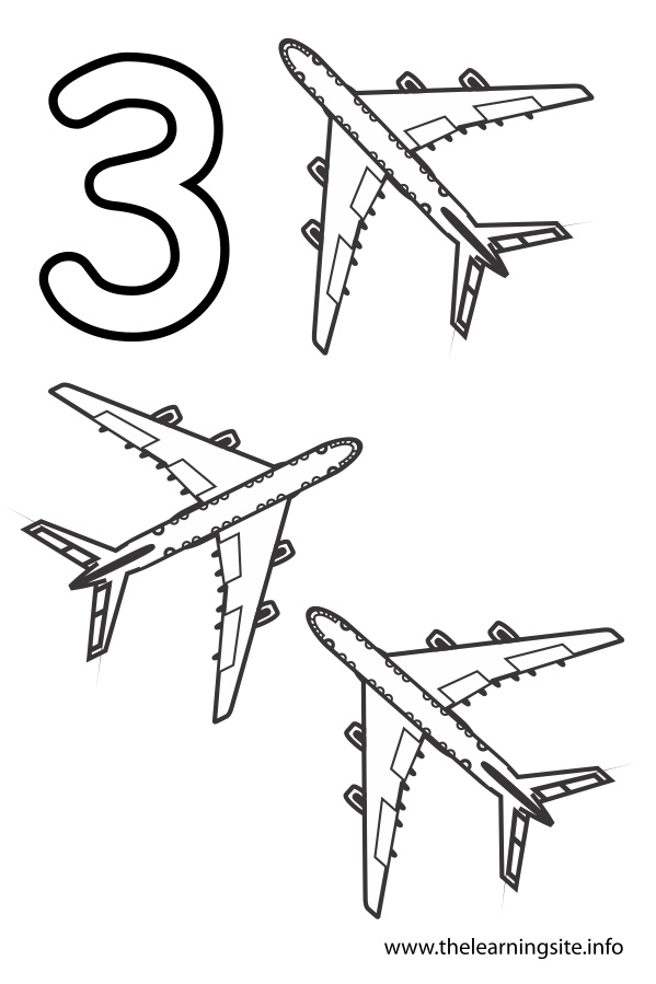 coloring-page-outline-number-three-airplanes