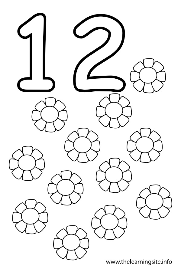 coloring-page-outline-number-twelve-flowers