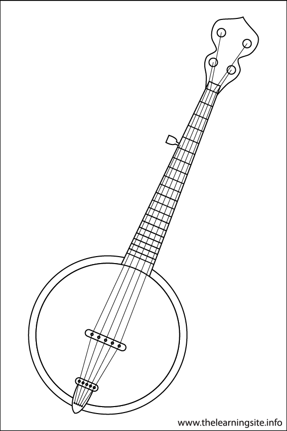 Banjo Musical Instruments Coloring Page Outline Flashcard Illustration
