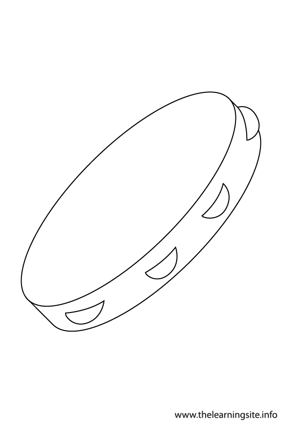 Tambourine Musical Instruments Coloring Page Outline Flashcard Illustration