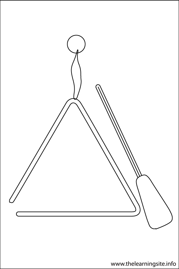 Triangle Musical Instruments Coloring Page Outline Flashcard Illustration