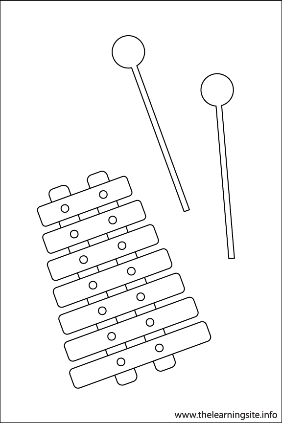 Xylophone Musical Instruments Coloring Page Outline Flashcard Illustration