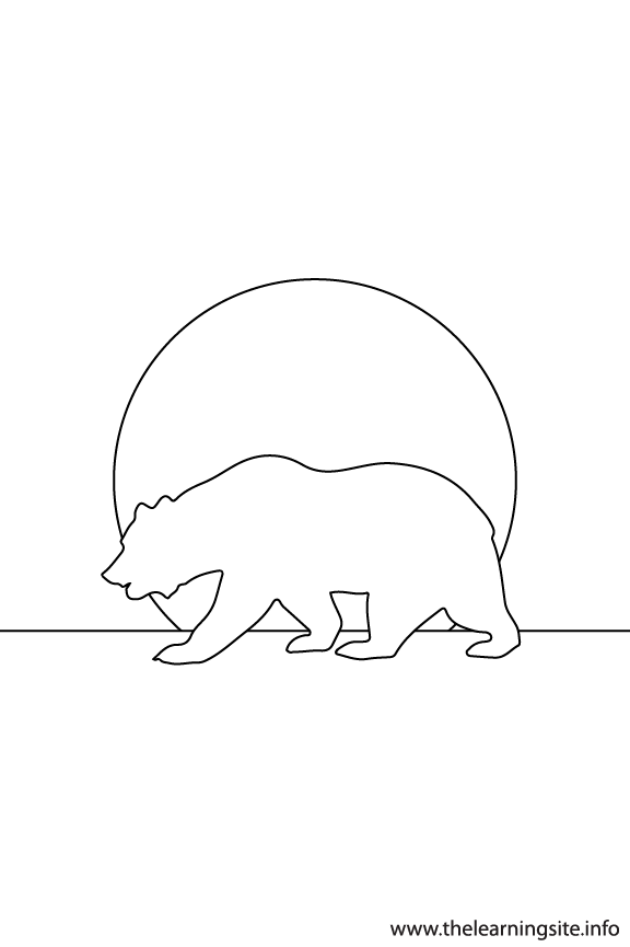 Bear Animal Sunset Silhouette Coloring Page Outline Flashcard Illustration