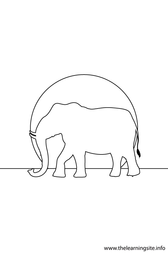 Elephant Animal Sunset Silhouette Coloring Page Outline Flashcard Illustration
