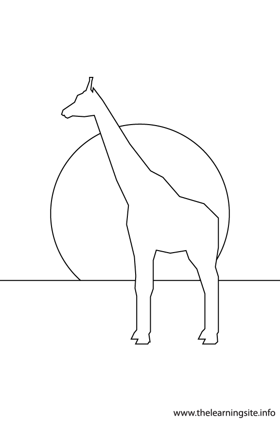 Giraffe Animal Sunset Silhouette Coloring Page Outline Flashcard Illustration
