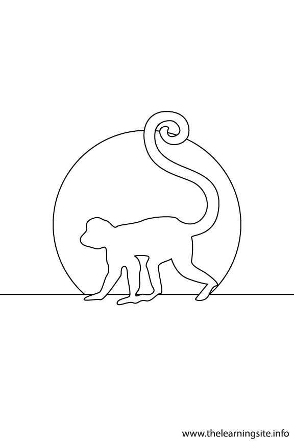 Monkey Animal Sunset Silhouette Coloring Page Outline Flashcard Illustration