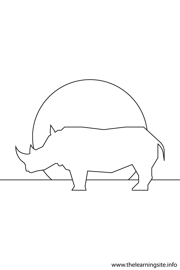 Rhino Animal Sunset Silhouette Coloring Page Outline Flashcard Illustration