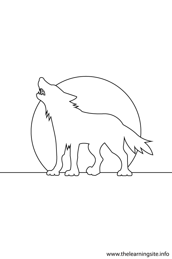 Wolf Animal Sunset Silhouette Coloring Page Outline Flashcard Illustration