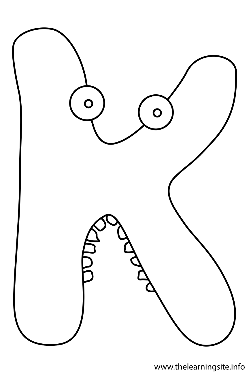 Alphabet Character Letter K Coloring Page Outline Flashcard Illustration