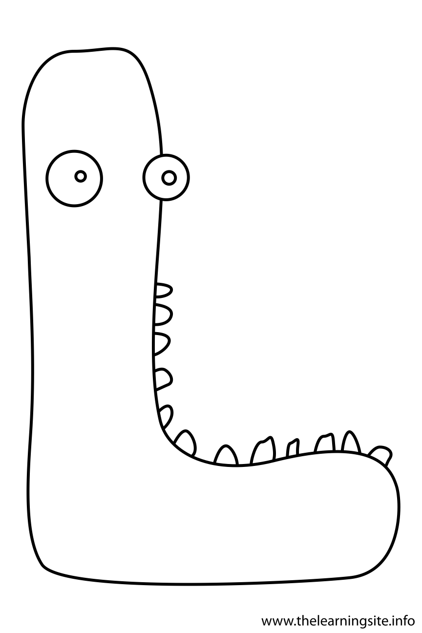 Alphabet Character Letter L Coloring Page Outline Flashcard Illustration