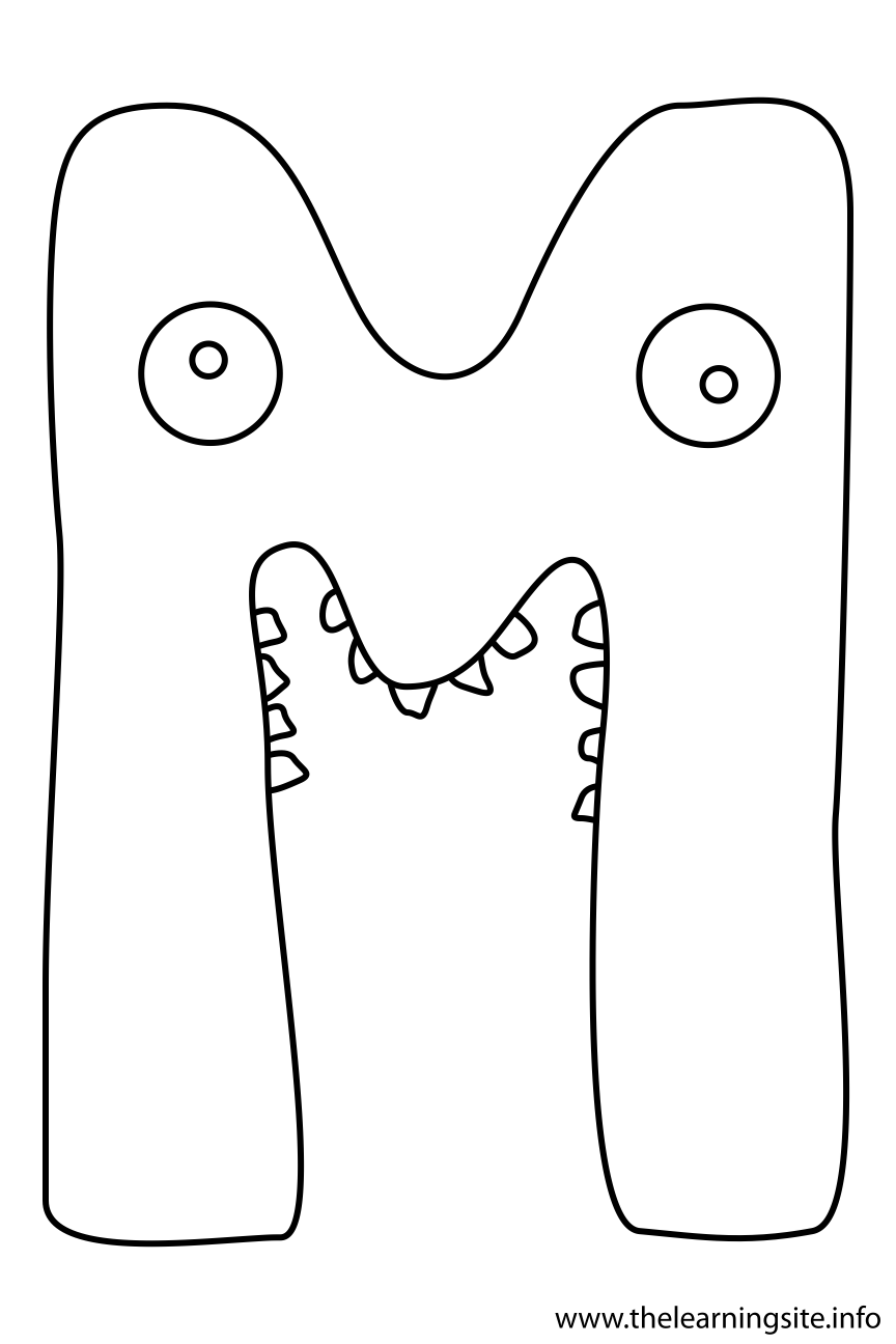 Alphabet Character Letter M Coloring Page Outline Flashcard Illustration