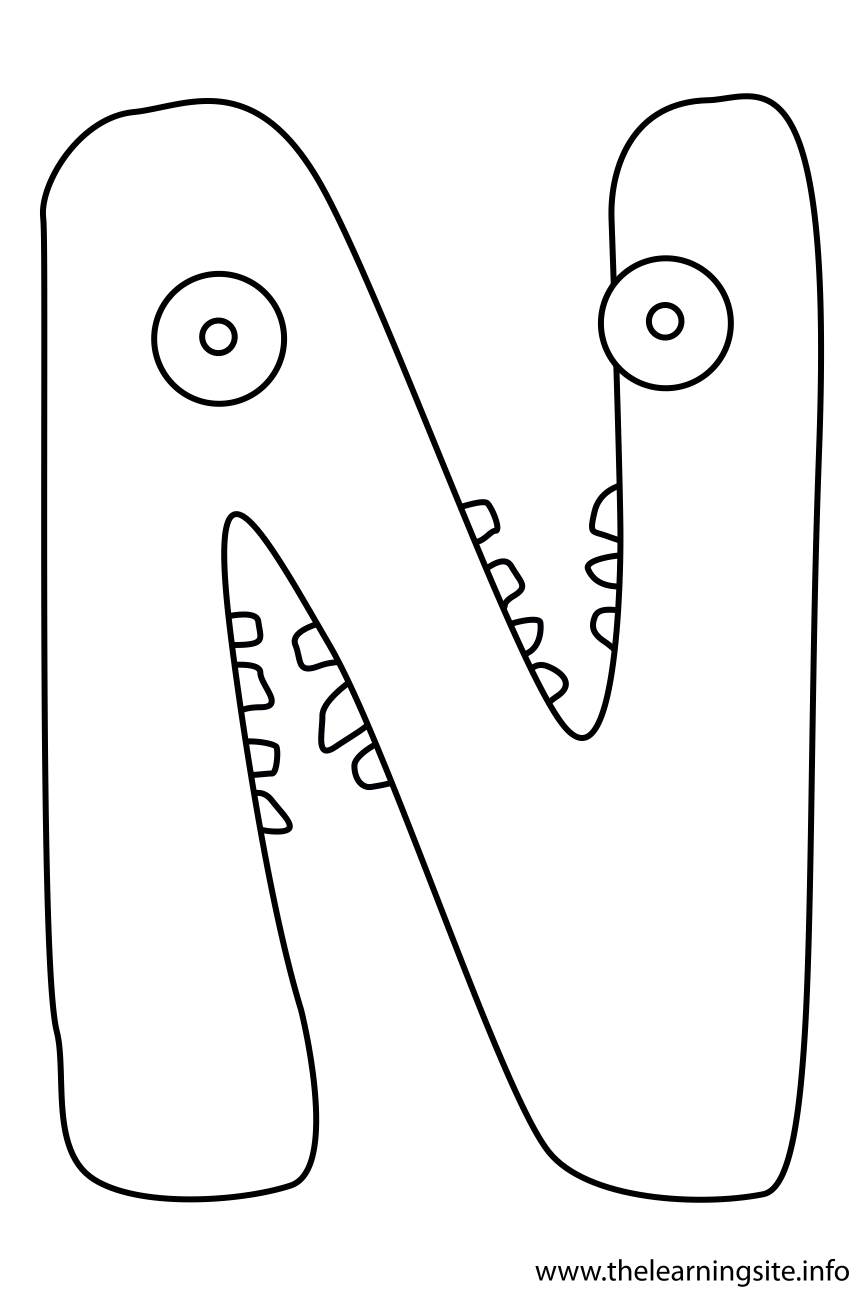 Alphabet Character Letter N Coloring Page Outline Flashcard Illustration