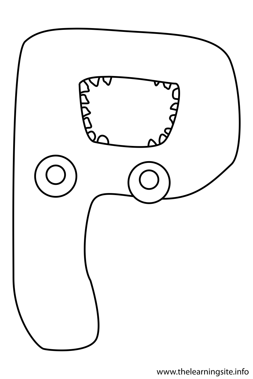 Alphabet Character Letter P Coloring Page Outline Flashcard Illustration
