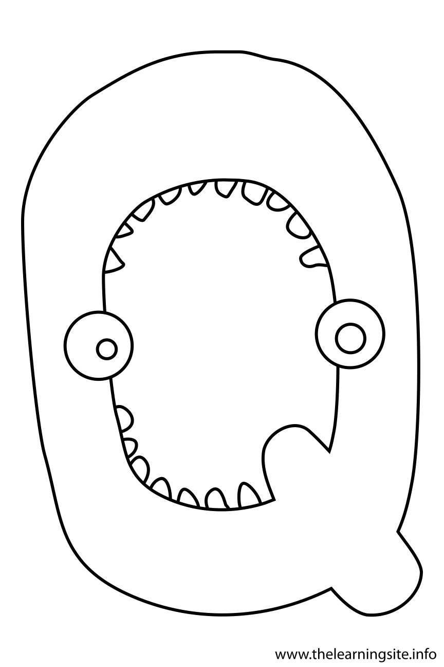 Alphabet Character Letter Q Coloring Page Outline Flashcard Illustration