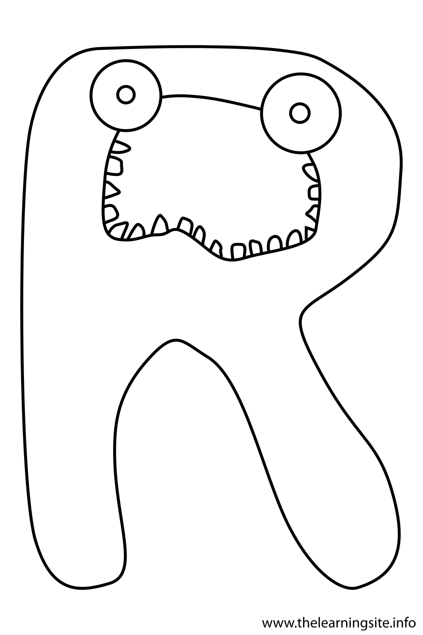 Alphabet Character Letter R Coloring Page Outline Flashcard Illustration