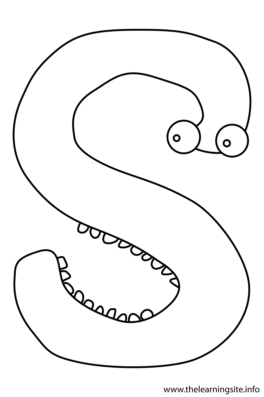 Alphabet Character Letter S Coloring Page Outline Flashcard Illustration