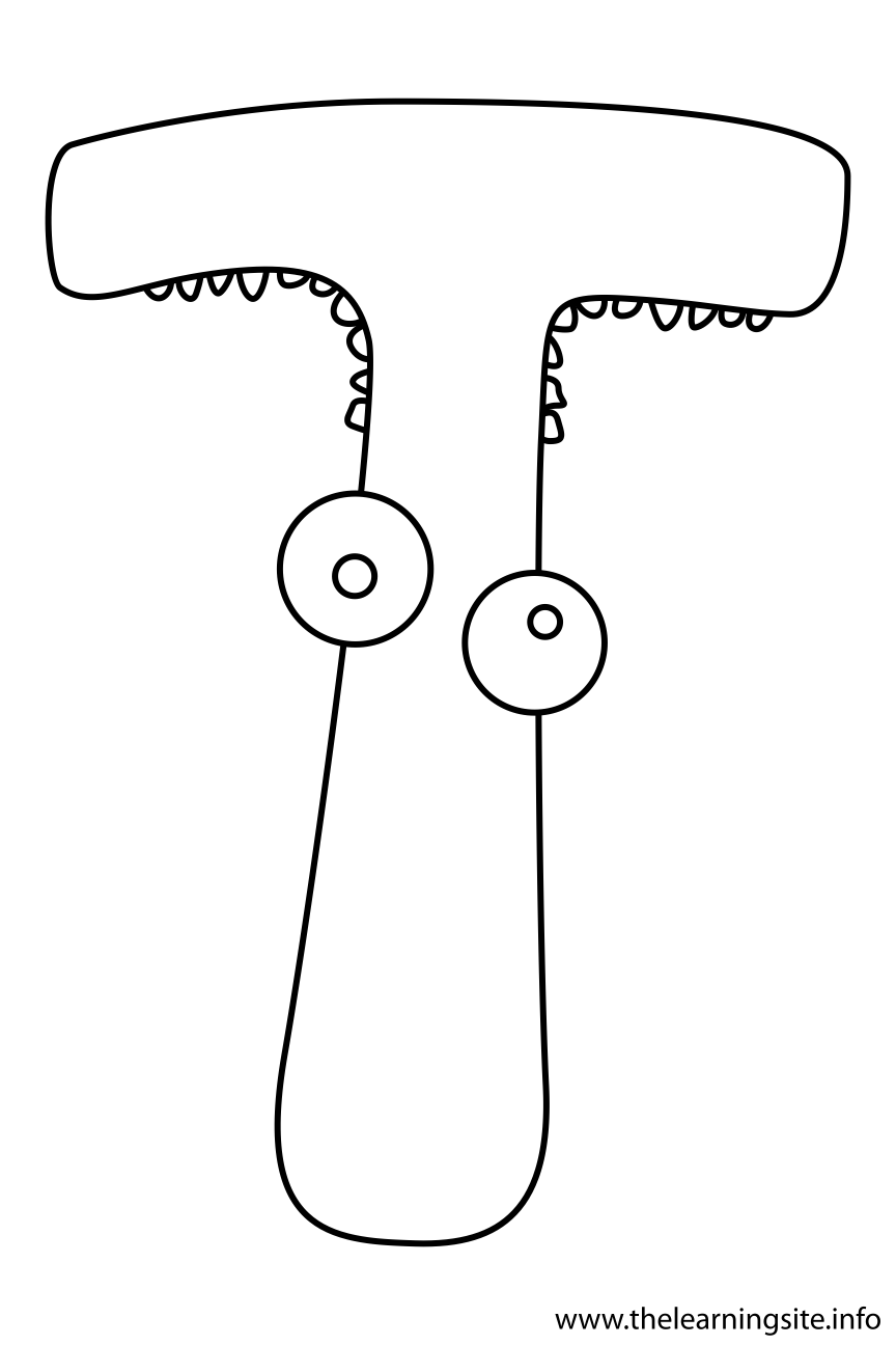 Alphabet Character Letter T Coloring Page Outline Flashcard Illustration