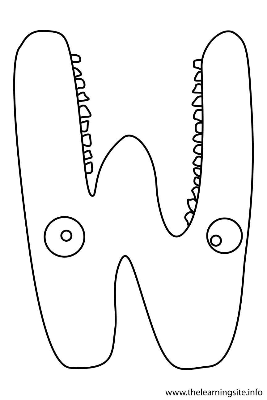Alphabet Character Letter W Coloring Page Outline Flashcard Illustration