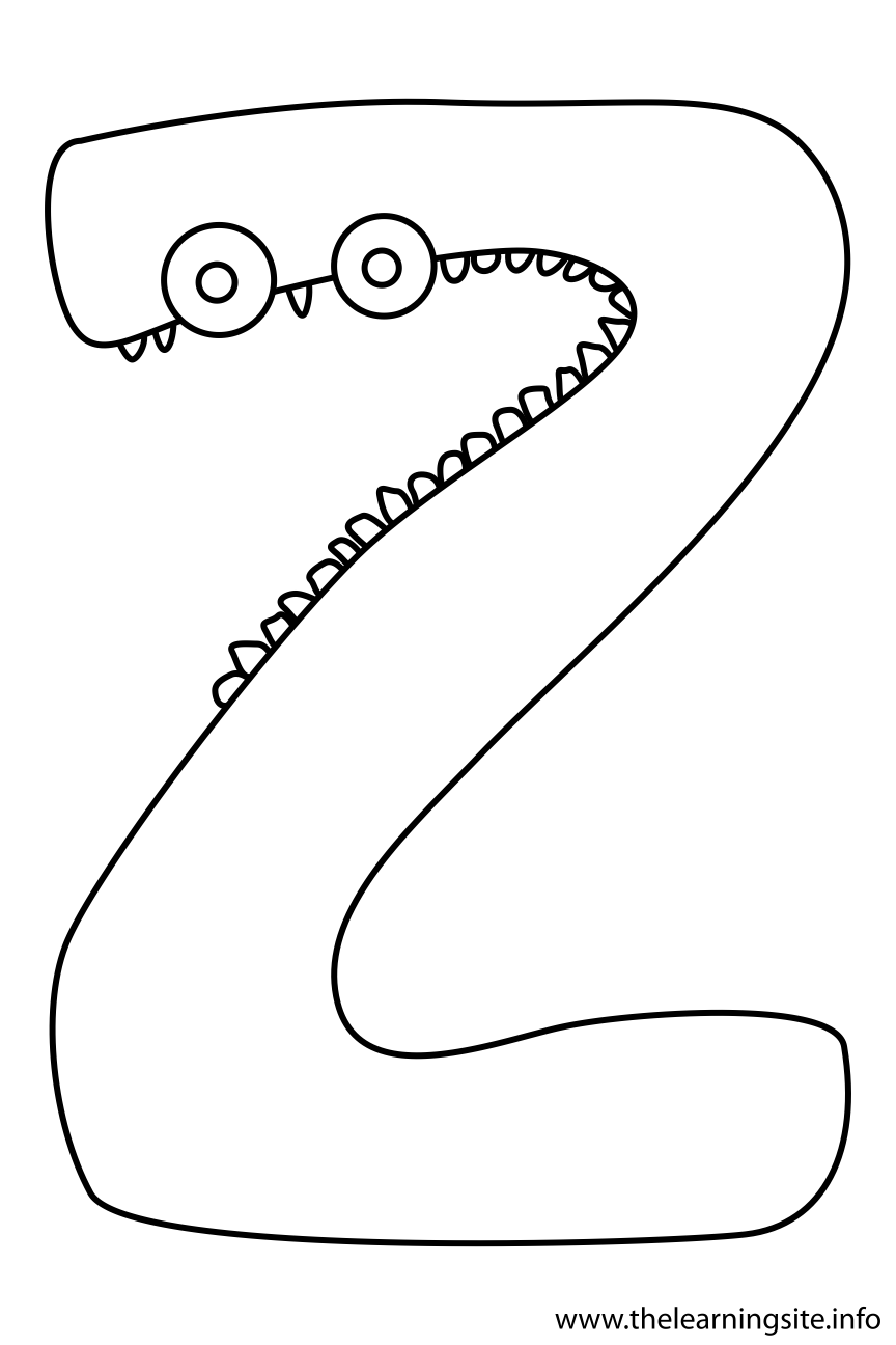 Alphabet Character Letter Z Coloring Page Outline Flashcard Illustration